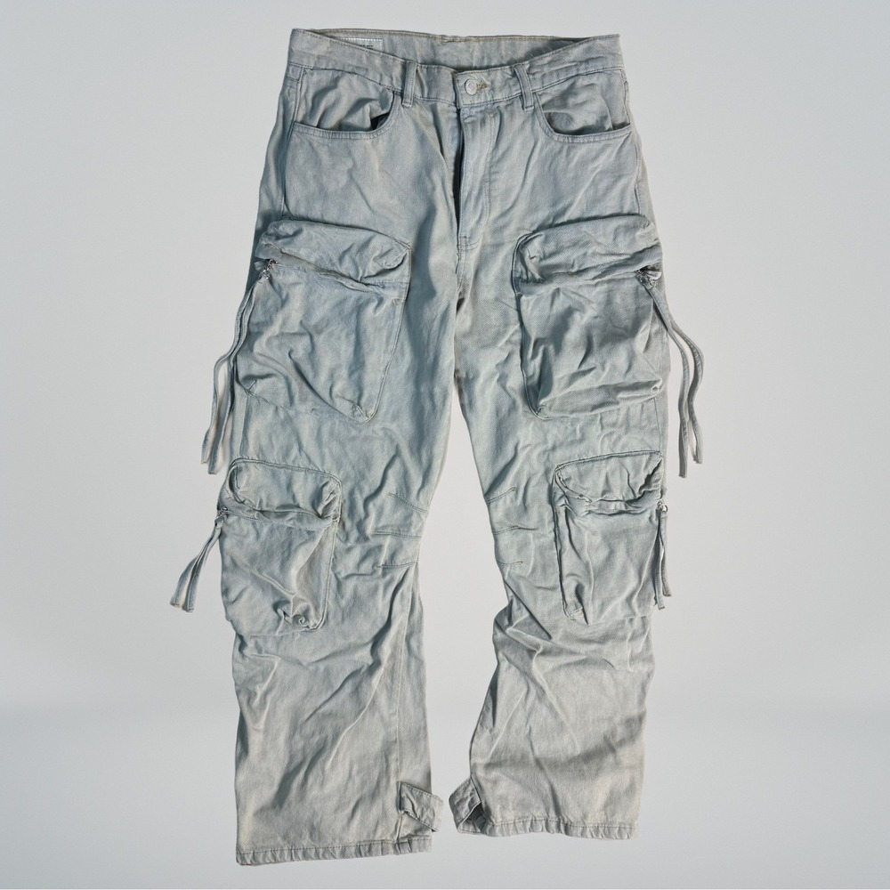 Zara Multi Pocket Cargo Jeans Size 32 Light Wash Baggy Y2K Utility Pants